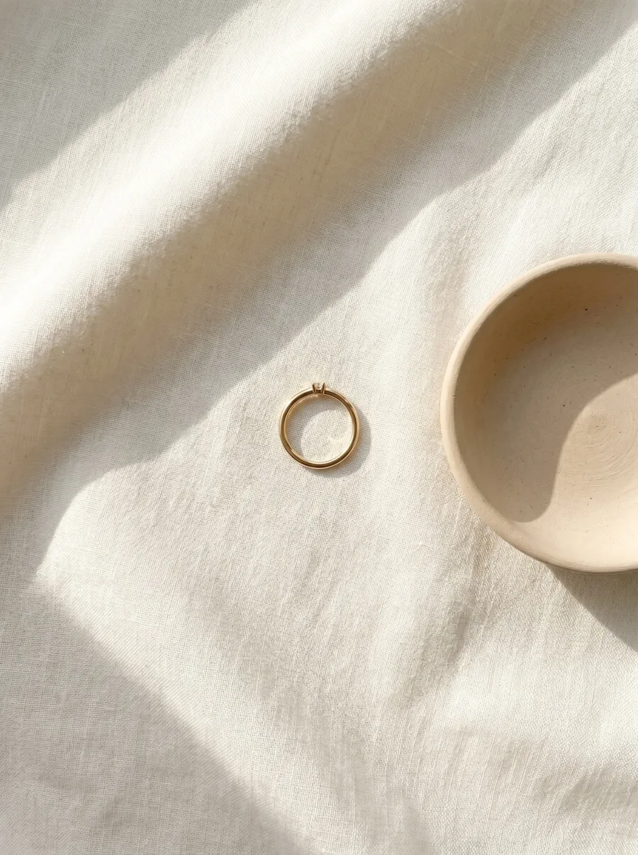 A gold ring photographed in the Overhead composition